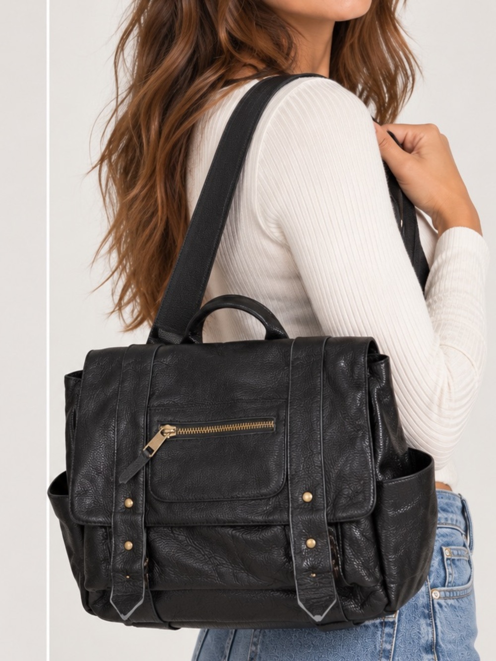 VeraVerto La.Black Pebbled Leather Women's Backpack Contemporary New!